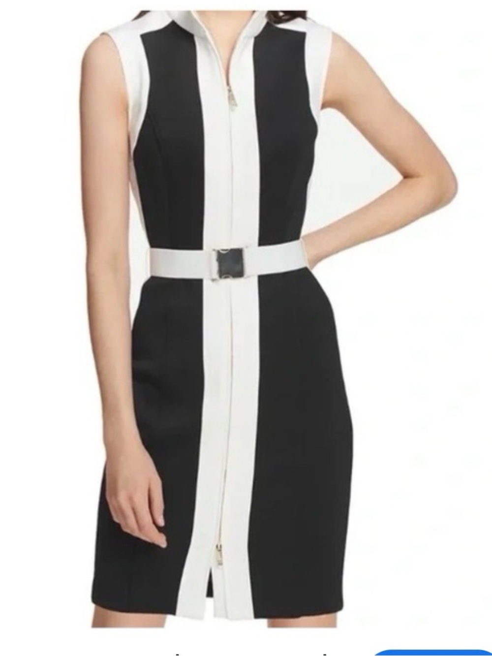 Tommy Hilfiger Black and White Sleeveless Zip-Front Sheath with Belt